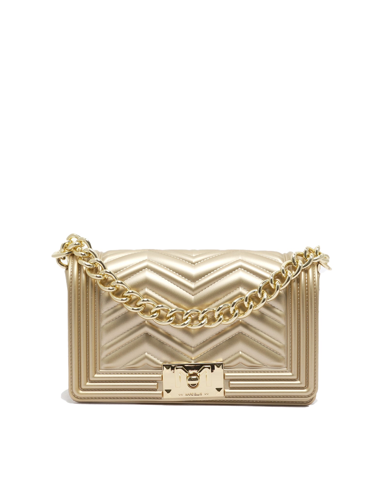 Borsa a mano da donna 100% PVC FLAT S MANHATTAN-GOLD + LIGHT GOLD Marc Ellis