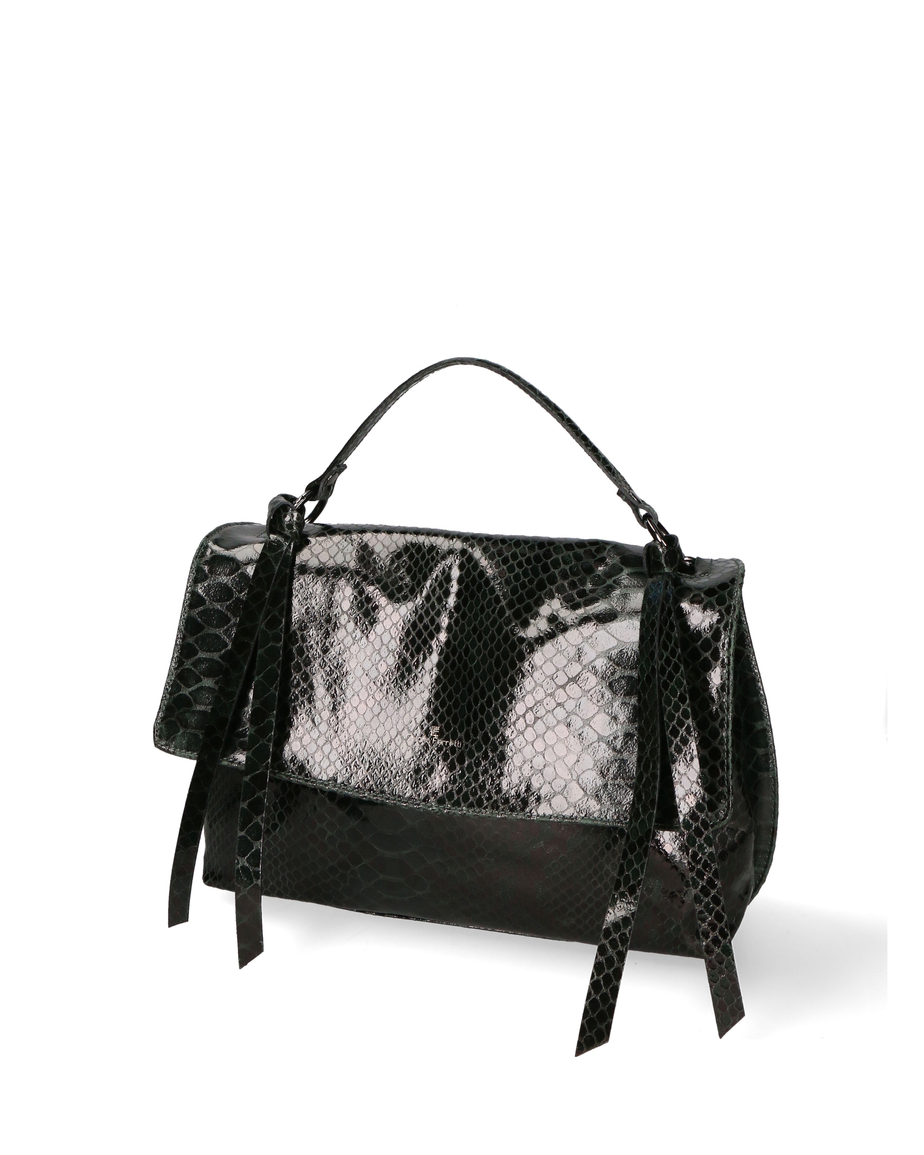Vera pelle effetto serpente 03902-019 NERO Borsa a mano da donna Serpina Chiara Ferretti