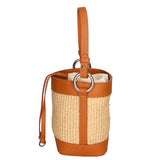 Women's bucket bag, mixed leather and fabric, Made in Italy, 16x13x10 cm