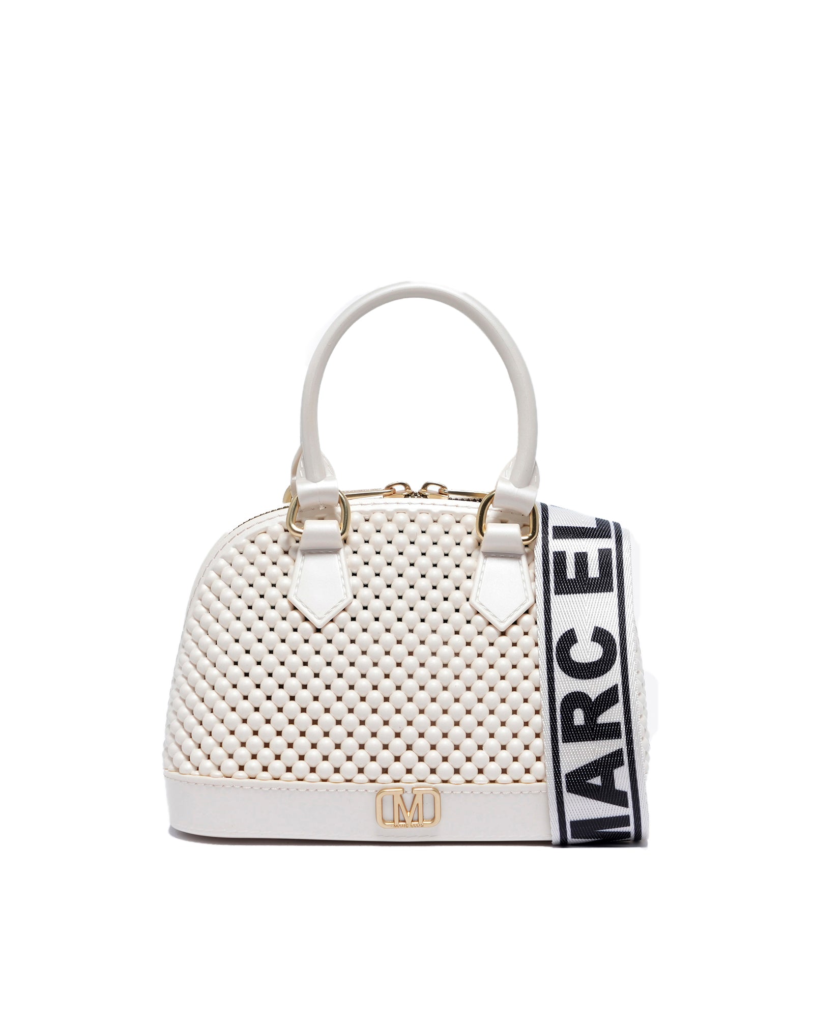 Borsa a mano da donna 100% Pvc FLAT XS BALL-OFF BLANC + OFF GOLD Marc Ellis