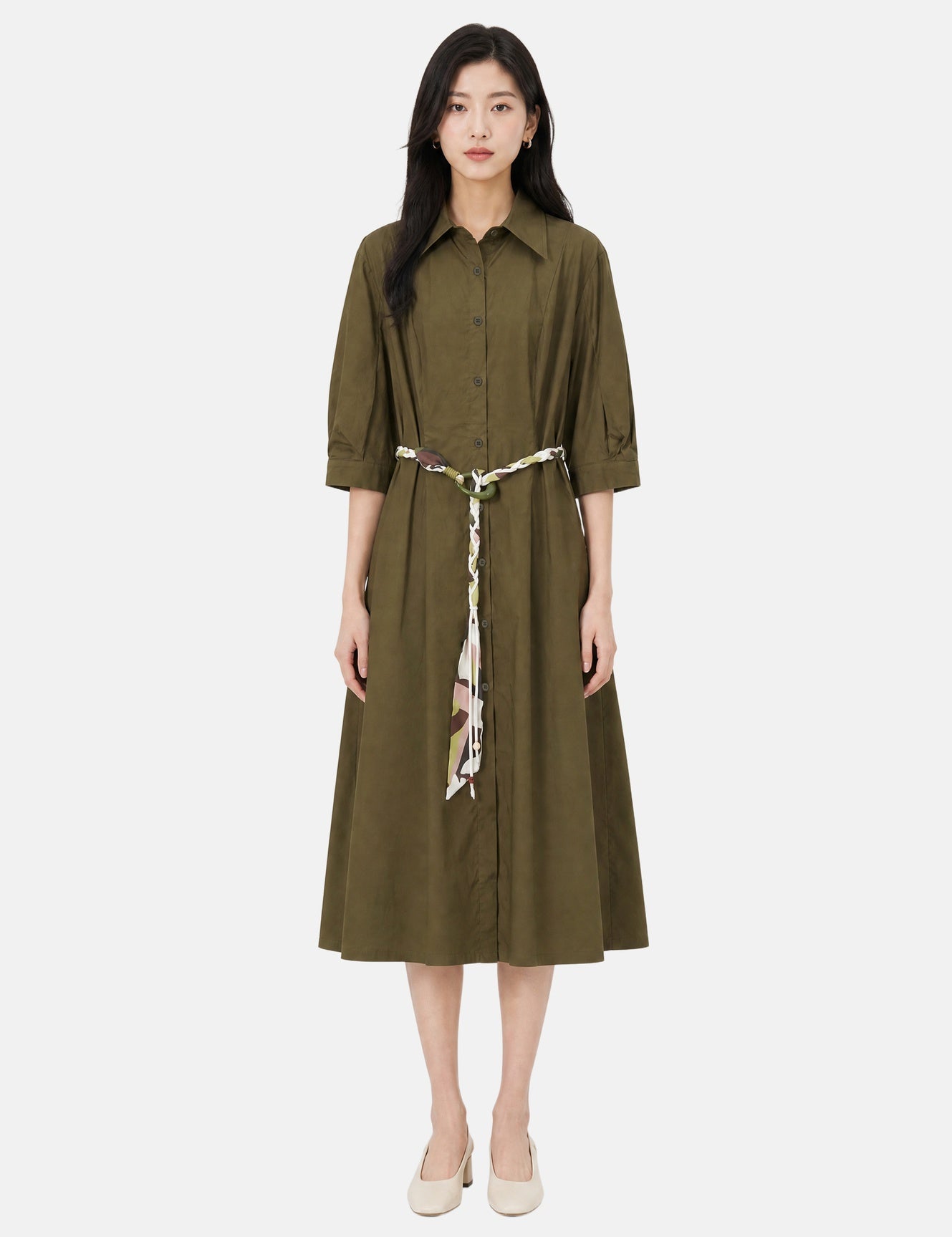 Vestito in Cotone Verde Militare
