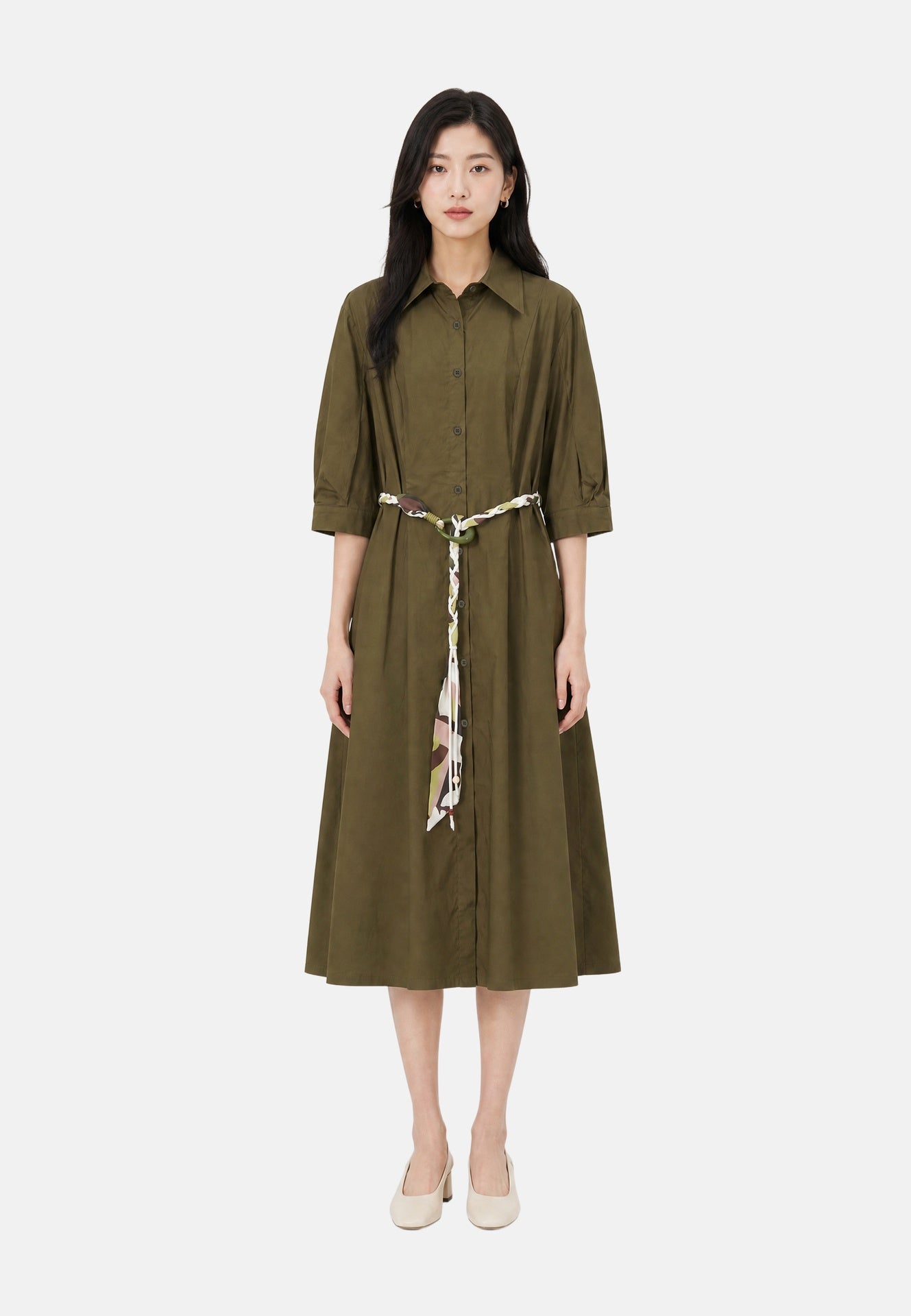 Vestito in Cotone Verde Militare