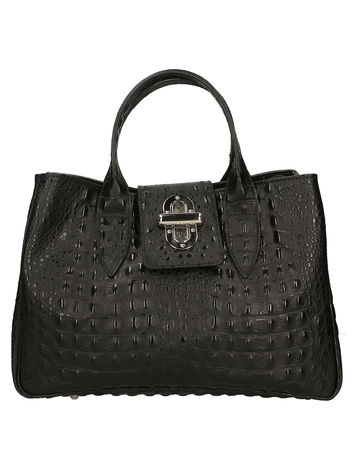 Ascoli Borsa a mano da donna Pelle stampata cocco 7718-NERO BLACK Gave Lux