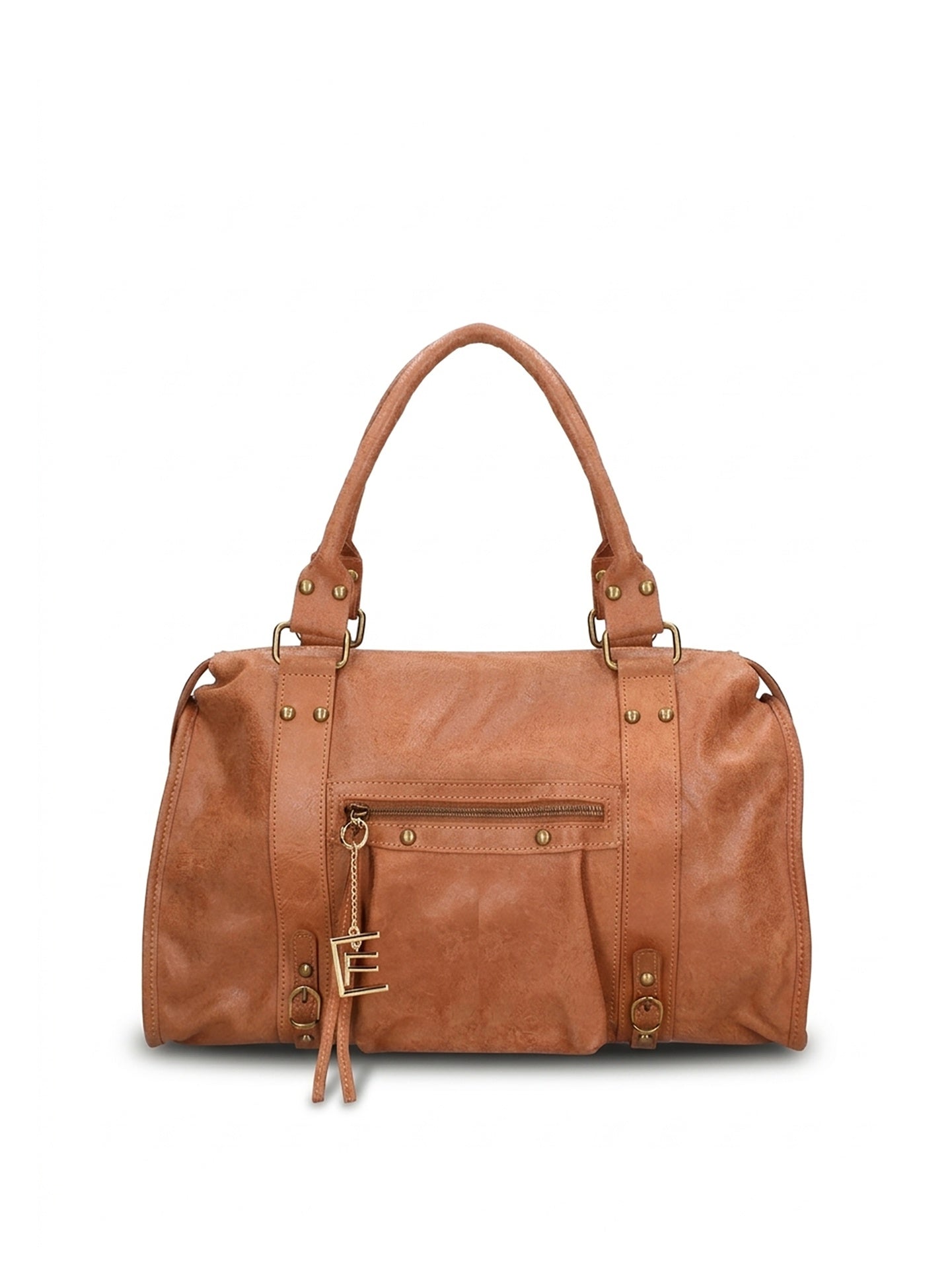 Borsa a Spalla in Genuine Printed Suede Leather Marrone