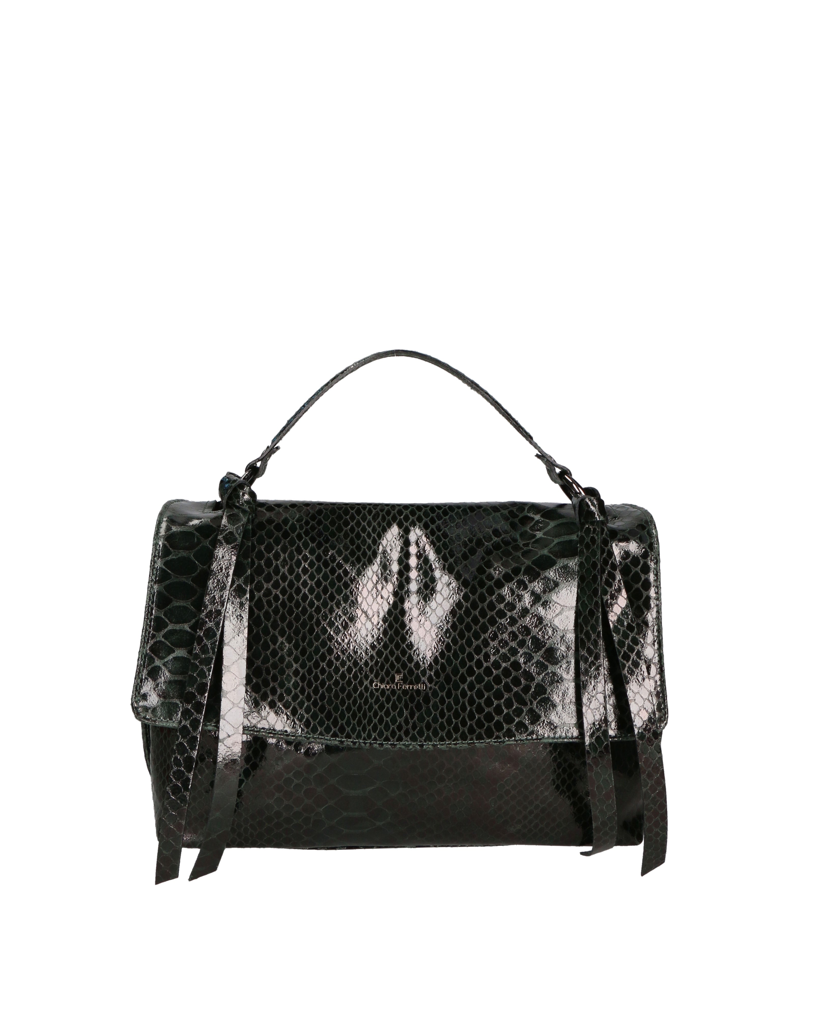 Vera pelle effetto serpente 03902-019 NERO Borsa a mano da donna Serpina Chiara Ferretti