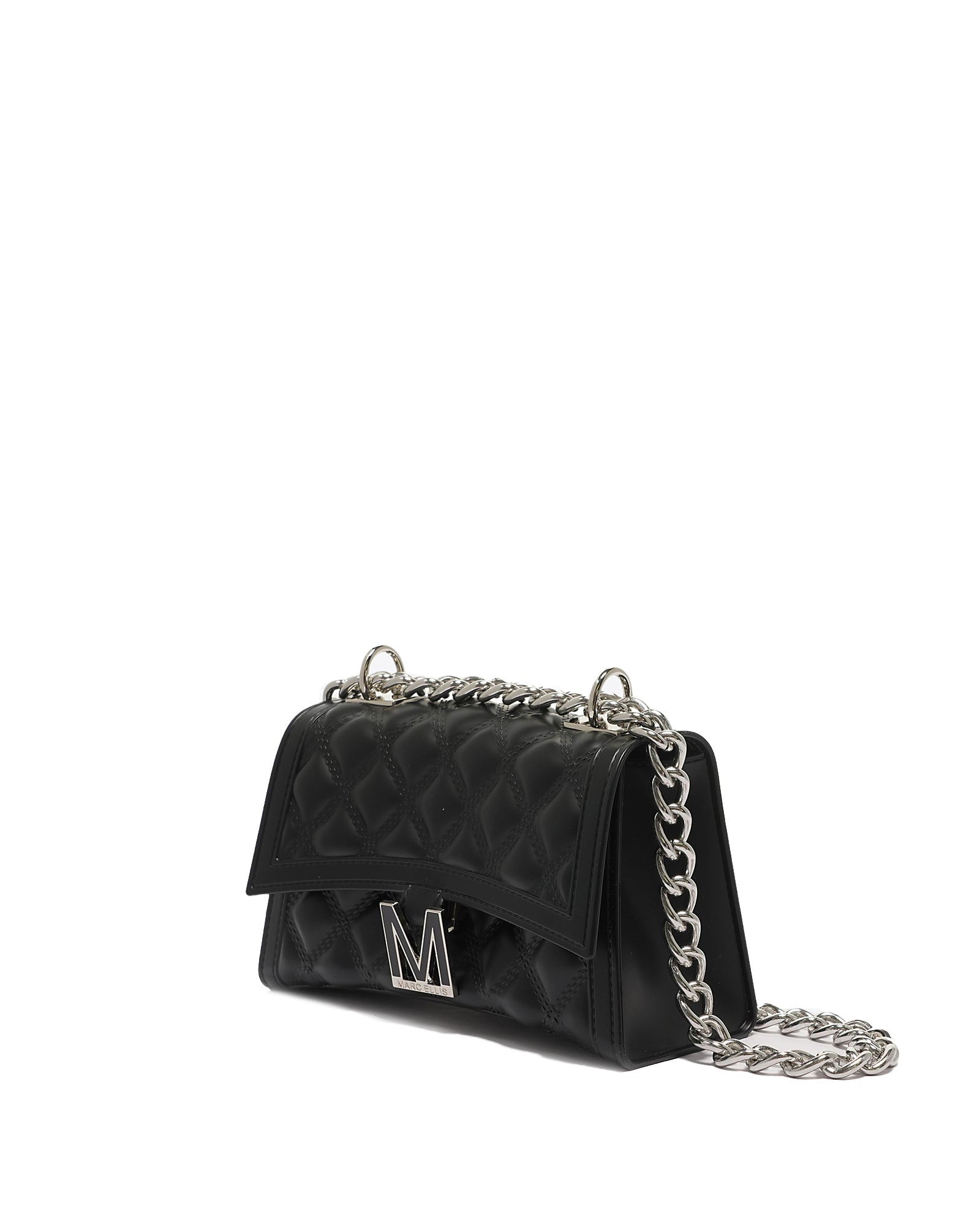 Borsa a mano da donna 100% Pvc FLAT RHOMBUS S-BLACK + SILVER Marc Ellis
