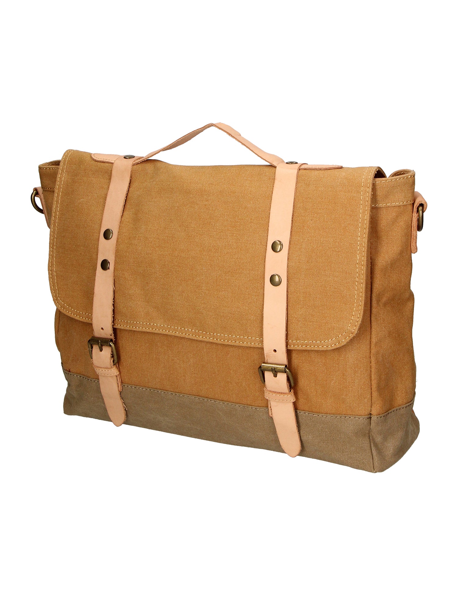 Minerva Borsa a mano unisex Canvas e pelle ZG3011-CUOIO COGNAC Gave Lux