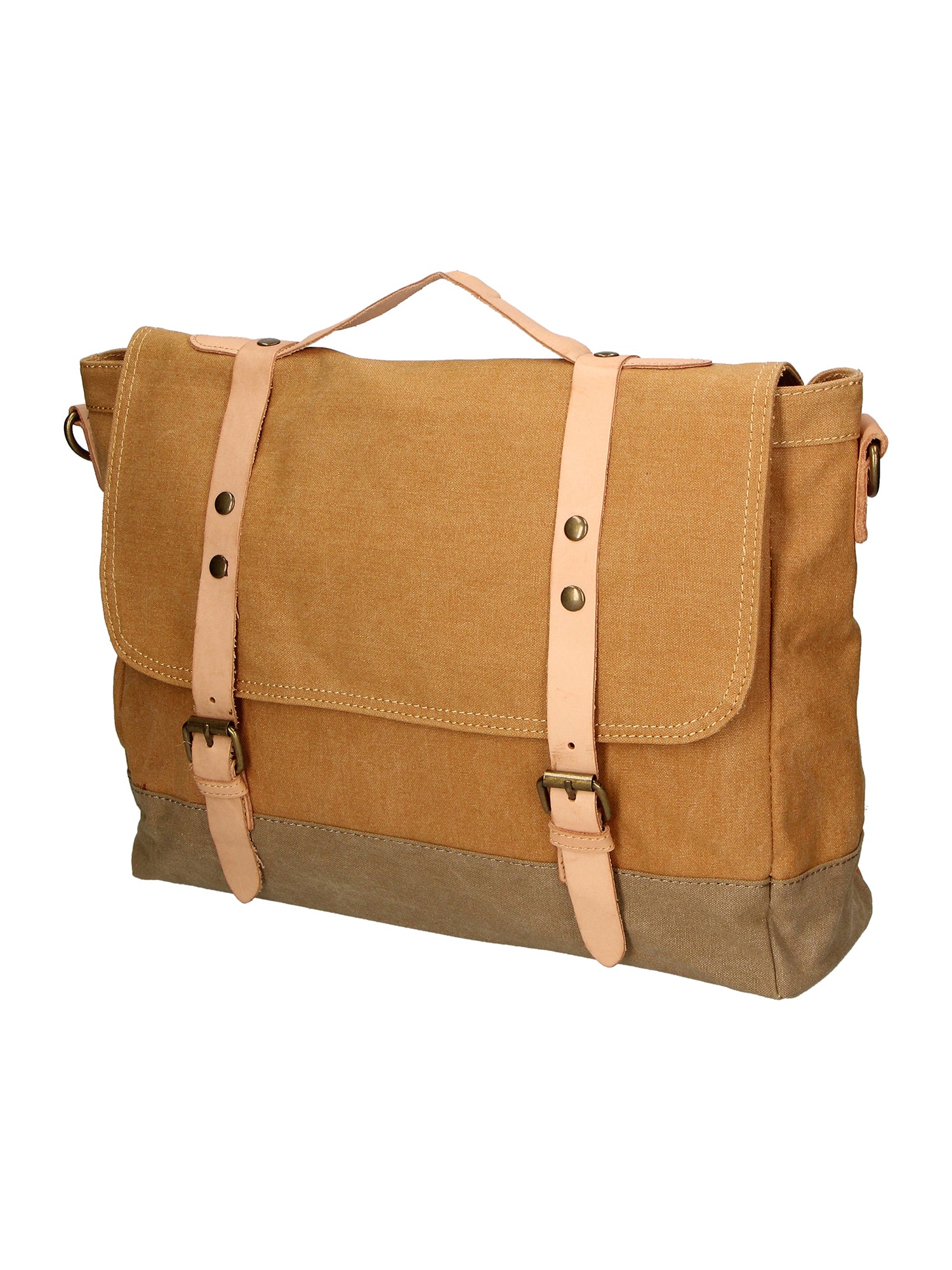 Minerva Borsa a mano unisex Canvas e pelle ZG3011-CUOIO COGNAC Gave Lux