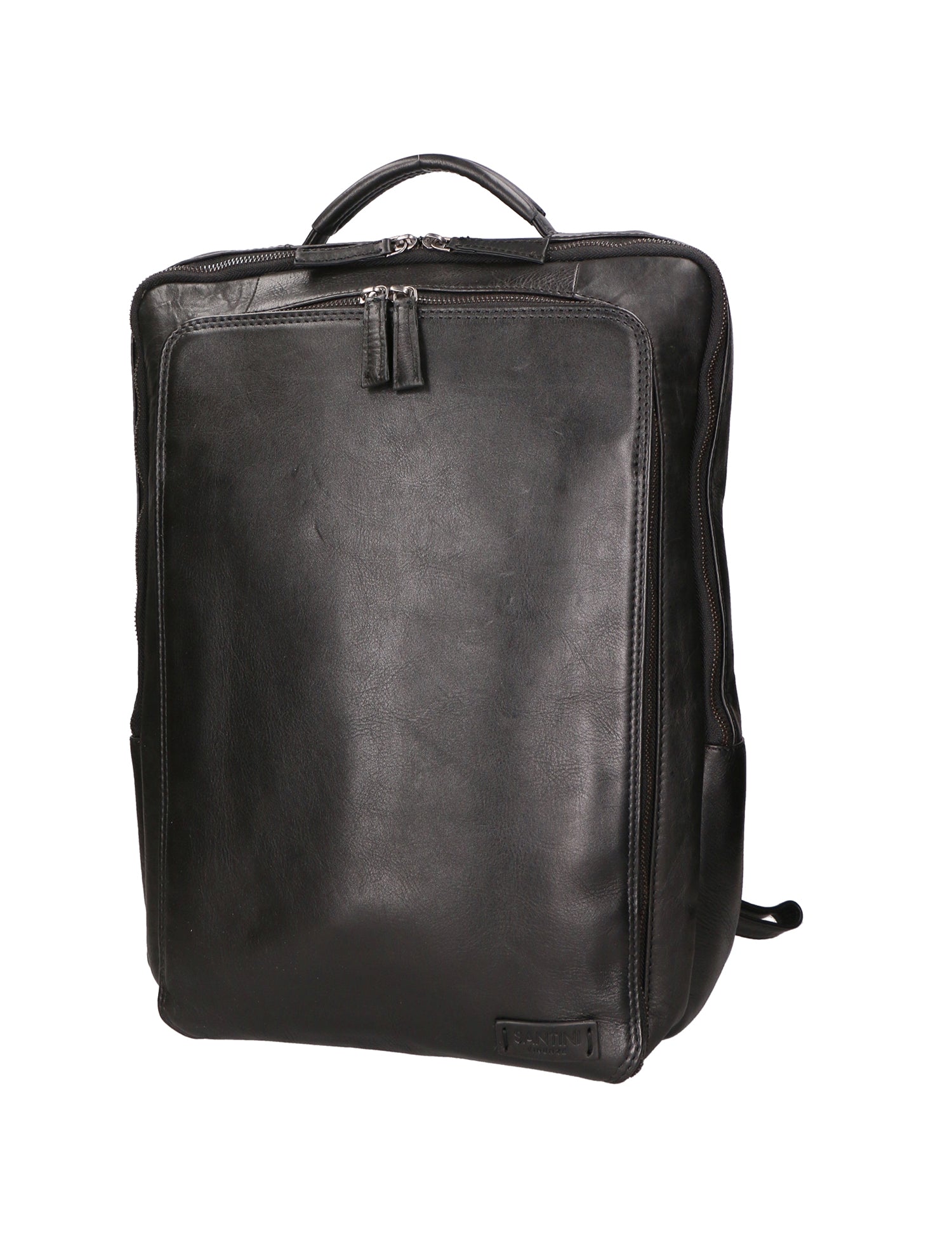 Zaino unisex in vera pelle Made in Italy Pelle di vacchetta ingrassata SN5863347-BLACK Santini Firenze