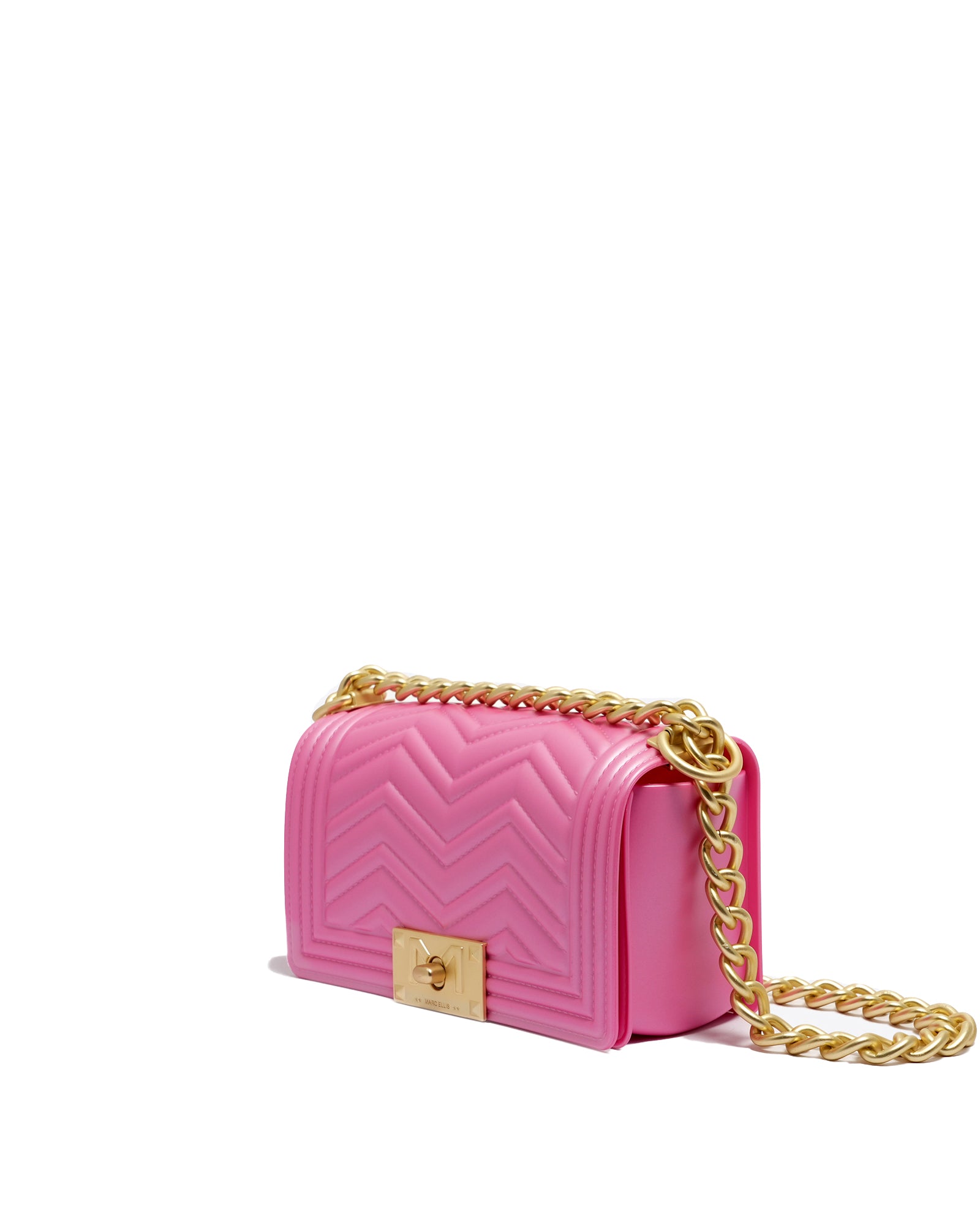 Borsa a mano da donna 100% Pvc FLAT XS MANHATTAN-AURORA PINK + OFF GOLD Marc Ellis