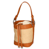 Women's bucket bag, mixed leather and fabric, Made in Italy, 16x13x10 cm