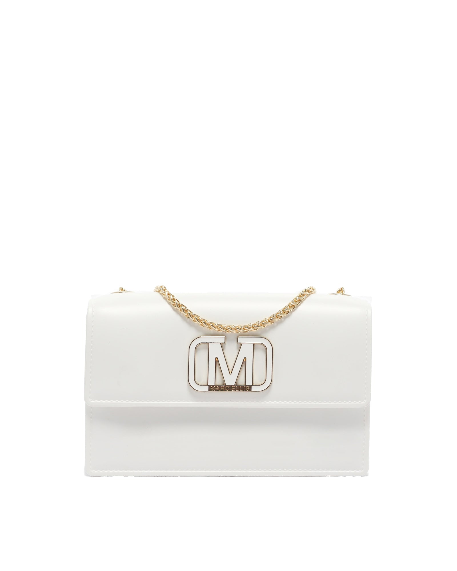 Borsa a mano da donna 100% Pvc FLAT SUPERMEE M-WHITE + GOLD Marc Ellis