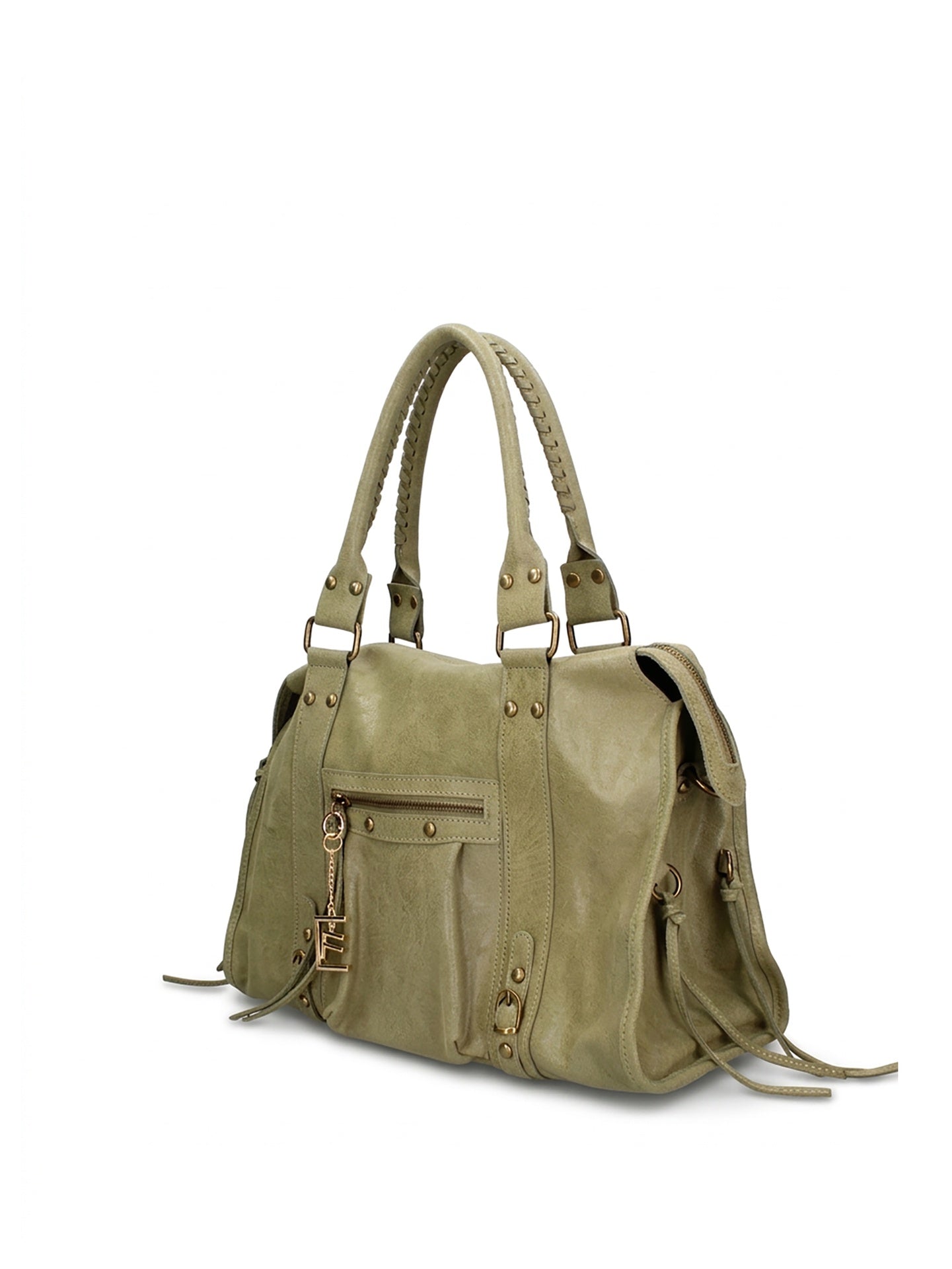 Borsa a Spalla in Genuine Printed Suede Leather Verde