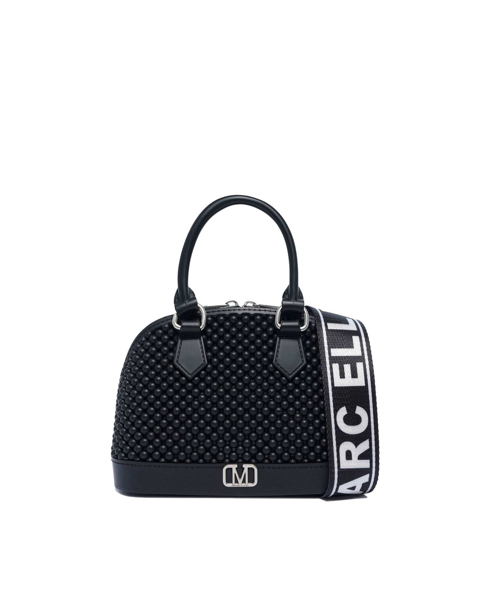 Borsa a mano da donna 100% Pvc FLAT XS BALL-BLACK + OFF SILVER Marc Ellis