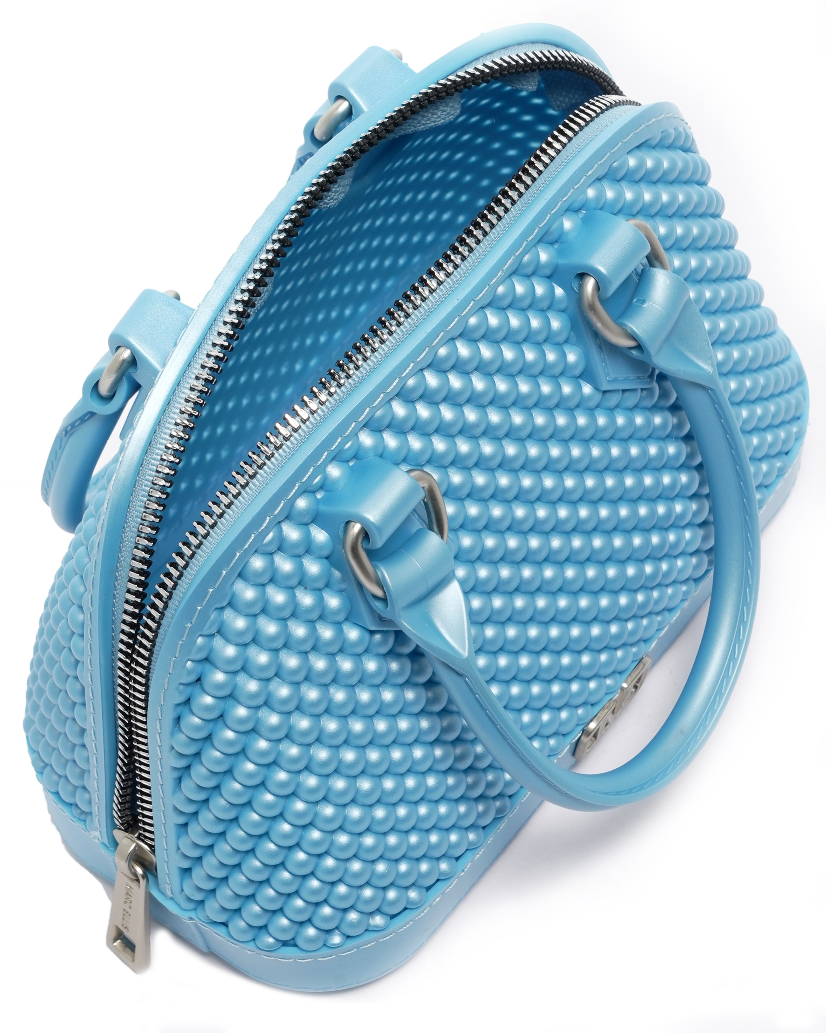 Borsa a mano da donna 100% Pvc FLAT XS BALL-NORSE BLUE + OFF SILVER Marc Ellis