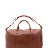 Borsa da viaggio unisex in vera pelle 100% cotone 4046-MARRONE Alessia Firenze