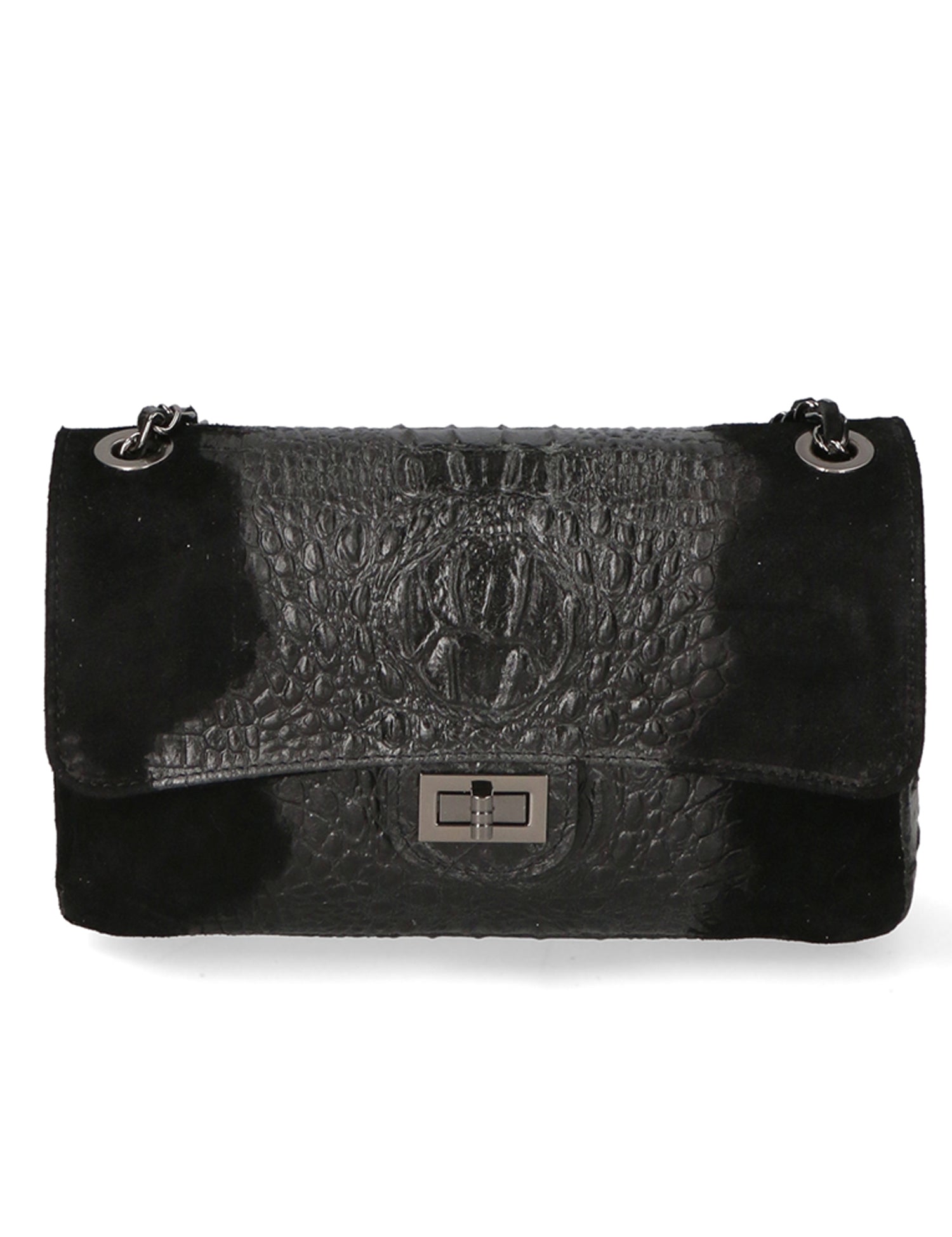 Edvige Borsa a spalla da donna Pelle Croco Stampata 80045-NERO Gave Lux