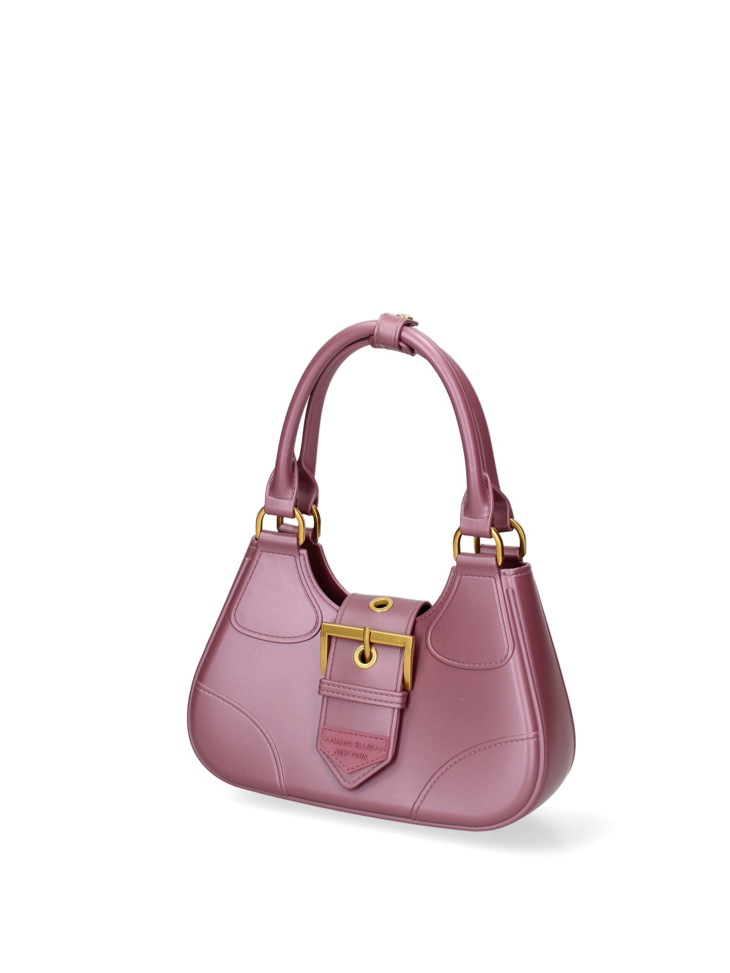Borsa a mano da donna 100% PVC FLAT-CIRCLE-DARK MAUVE - LIGHT OTTONE Marc Ellis