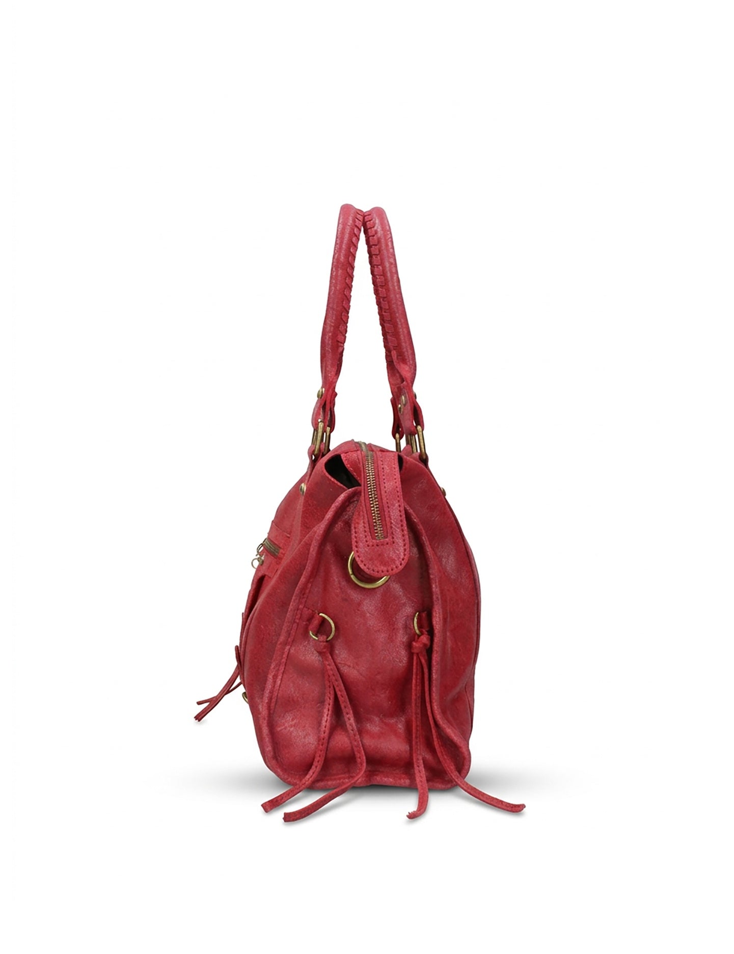 Borsa a Spalla in Genuine Printed Suede Leather Rosso Scuro