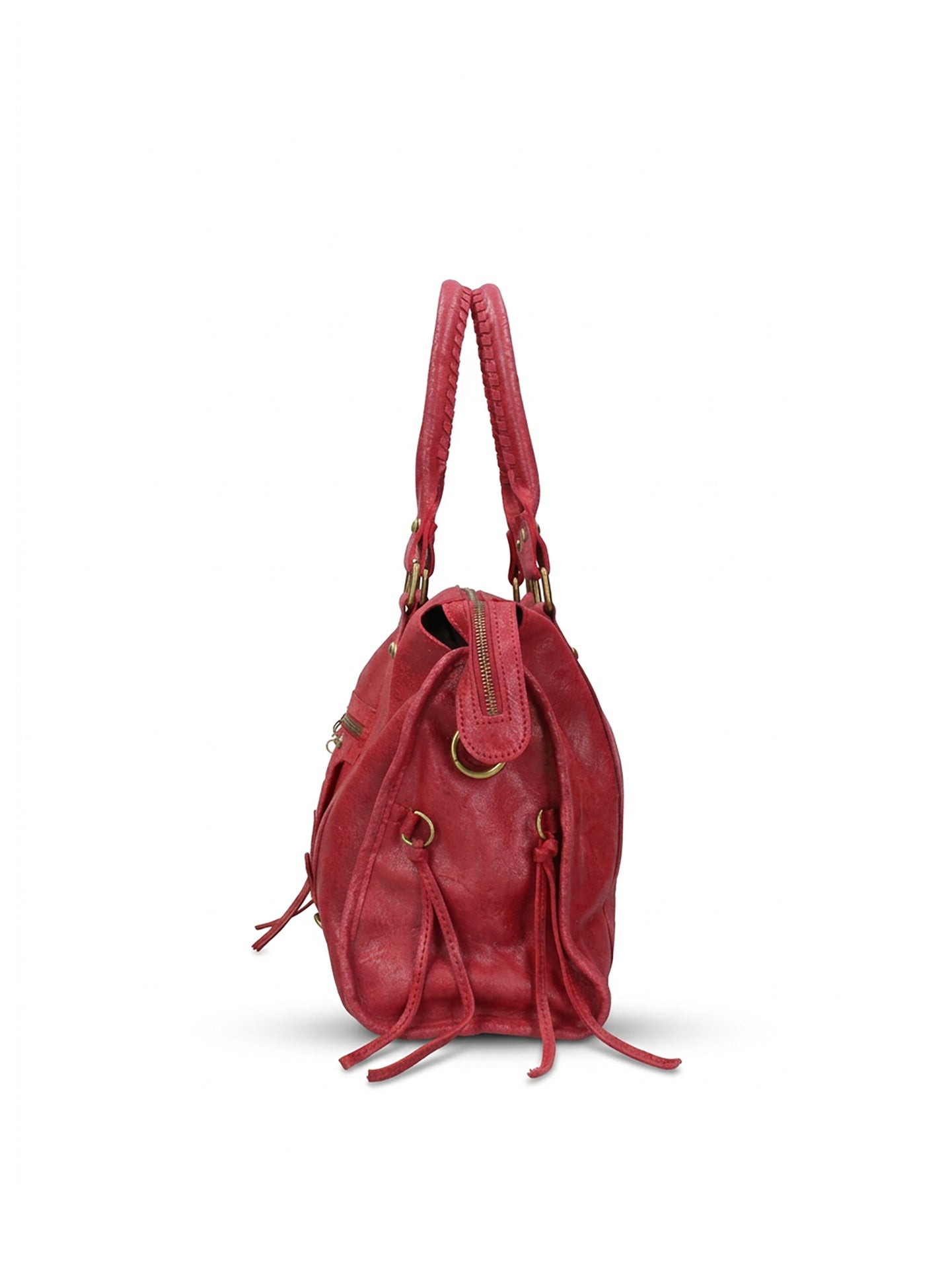 Borsa a Spalla in Genuine Printed Suede Leather Rosso Scuro
