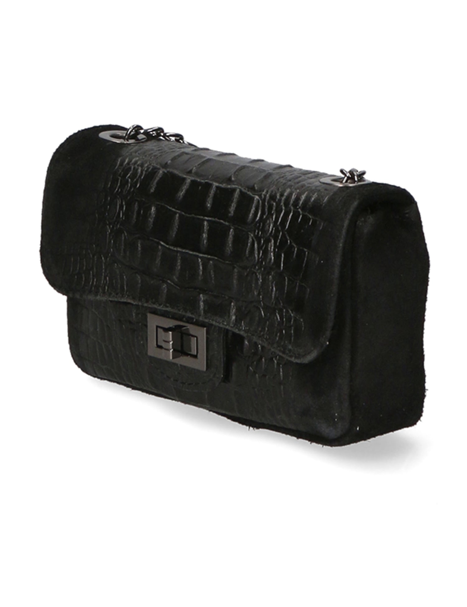 Camilla Borsa a tracolla da donna Pelle scamosciata croco 10029-NERO Gave Lux