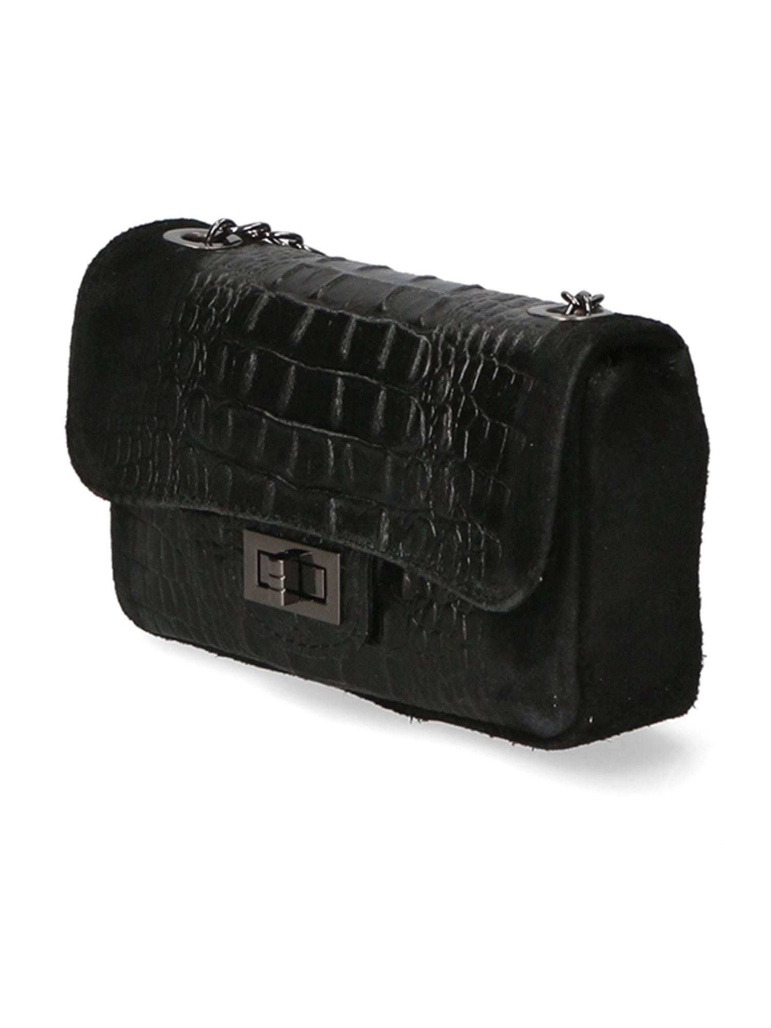 Camilla Borsa a tracolla da donna Pelle scamosciata croco 10029-NERO Gave Lux