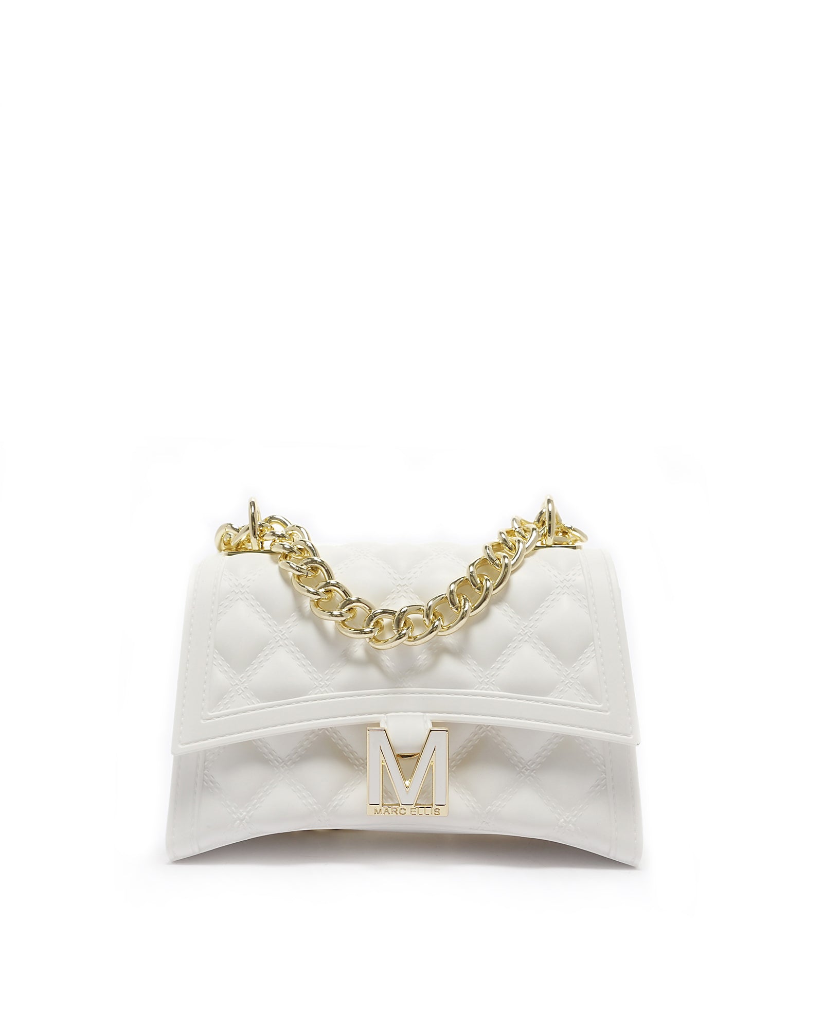 Borsa a mano da donna 100% Pvc FLAT RHOMBUS S-WHITE + LIGHT GOLD Marc Ellis