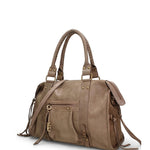 Borsa a Spalla in Genuine Printed Suede Leather Beige Scuro