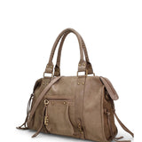 Borsa a Spalla in Genuine Printed Suede Leather Beige Scuro