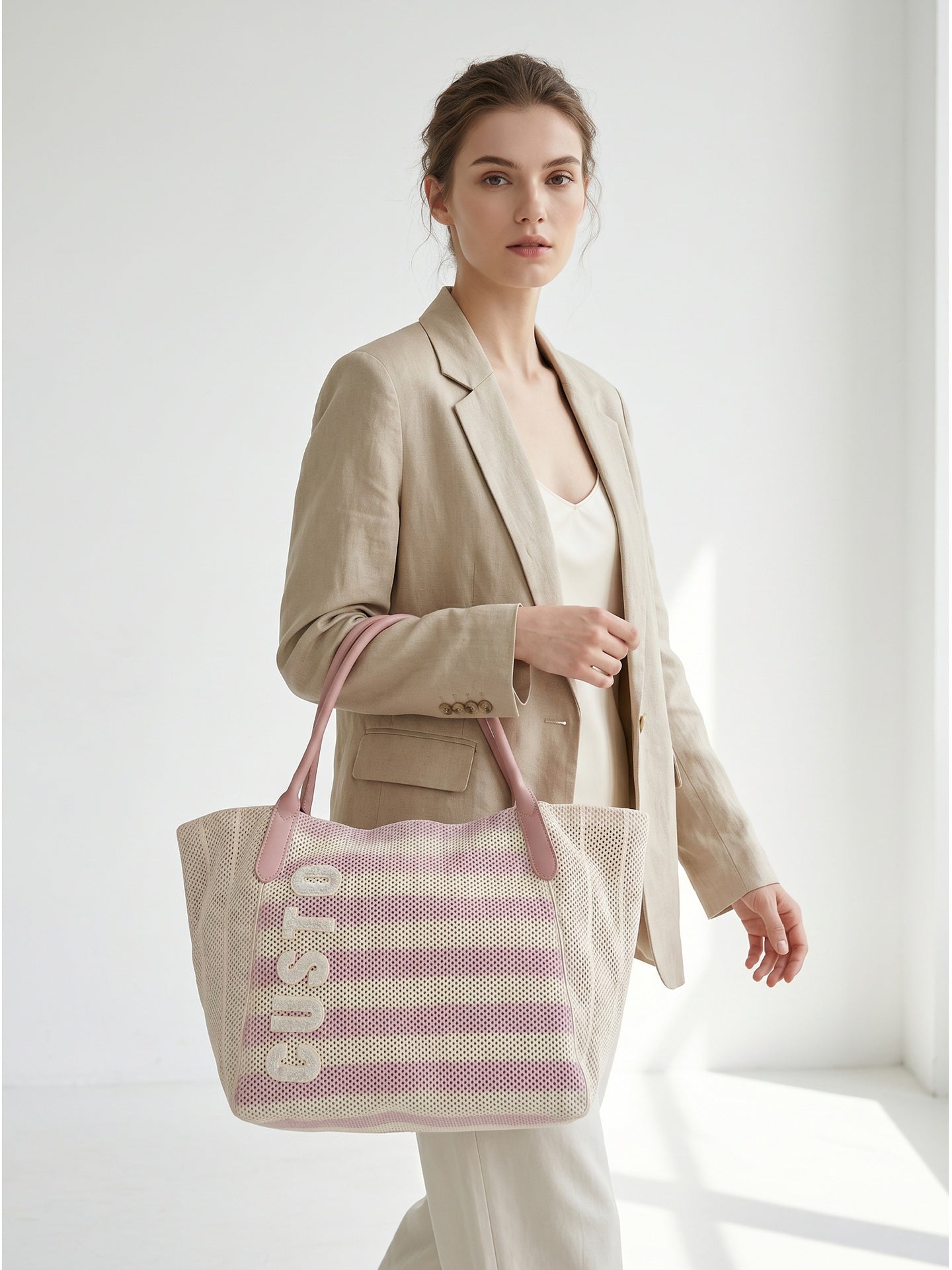 Borsa a Mano in Pelle Vegana Rosa