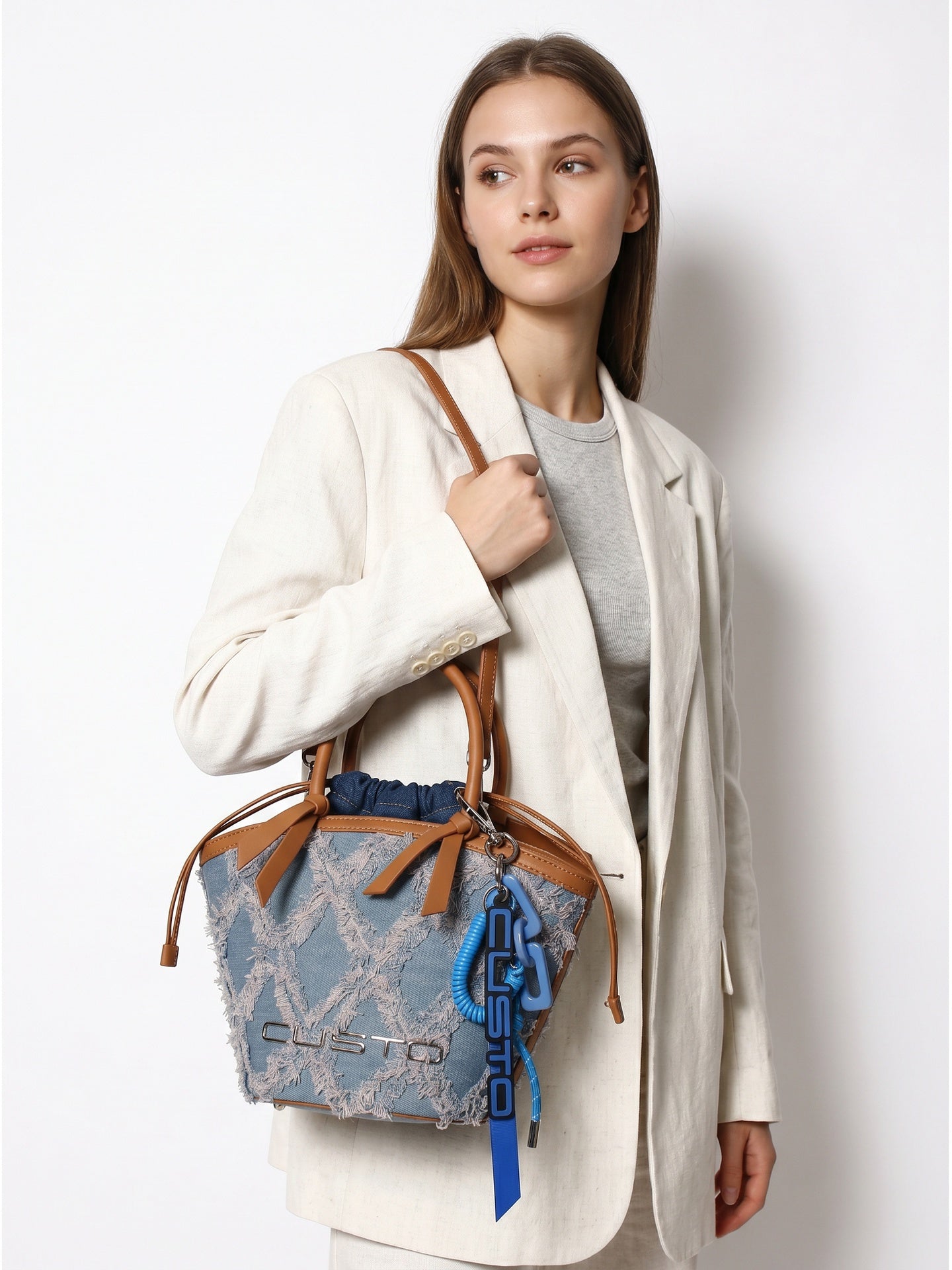 Borsa a Mano in Pelle Vegana Blu