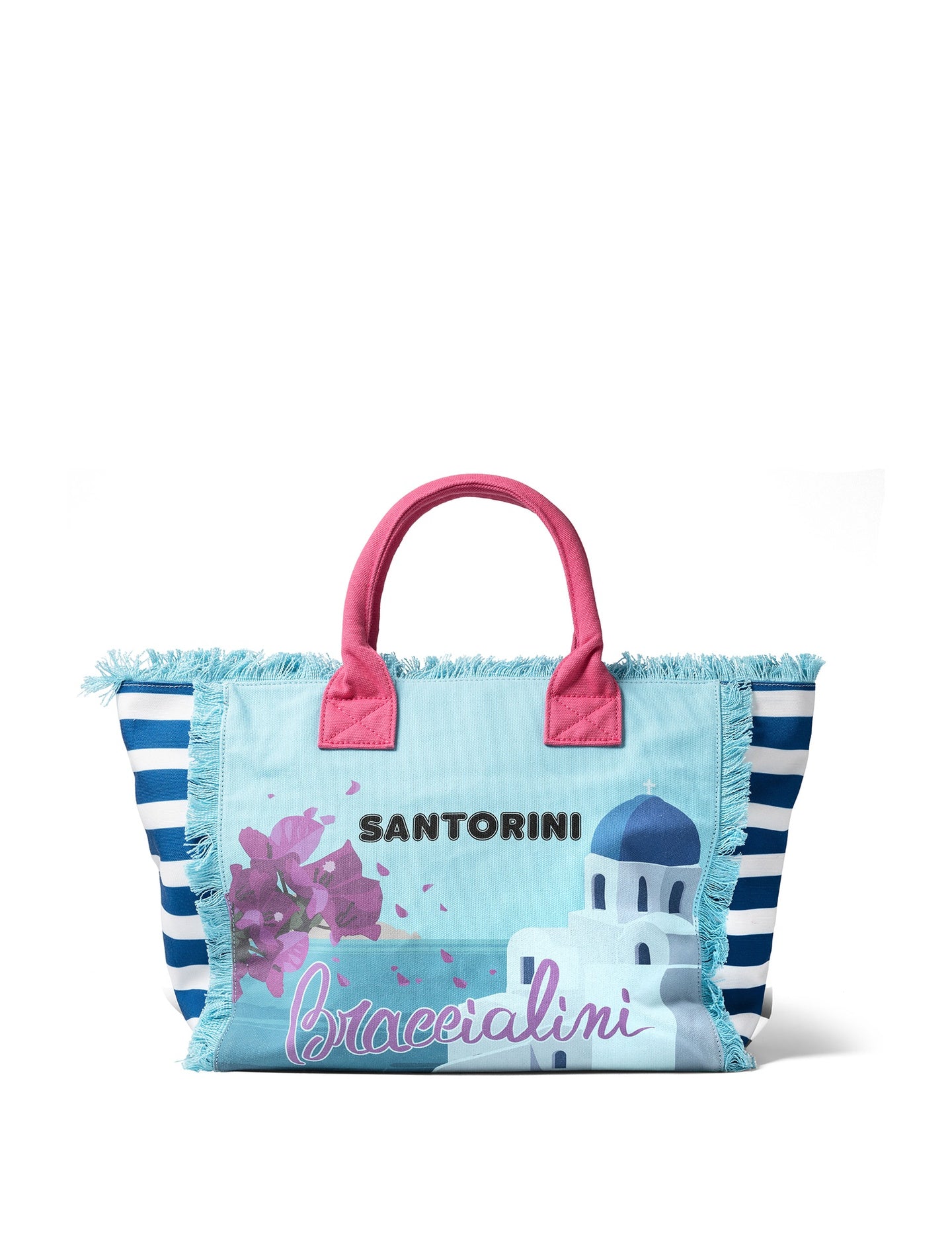 Borsa a Mano in Cotone Multicolore e Fuxia Braccialini