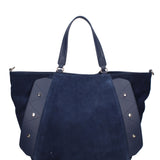 Borsa a Mano in Vera Pelle Blu Jeans
