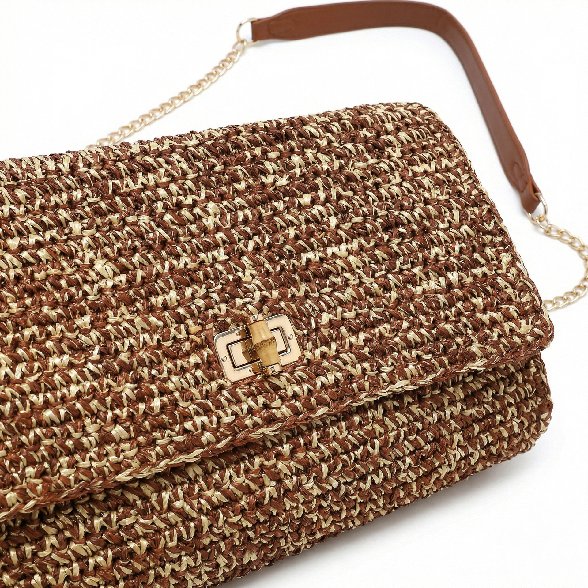 Borsa a Tracolla in Woven Straw Marrone
