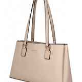 Schultertasche aus taupefarbenem veganem Leder