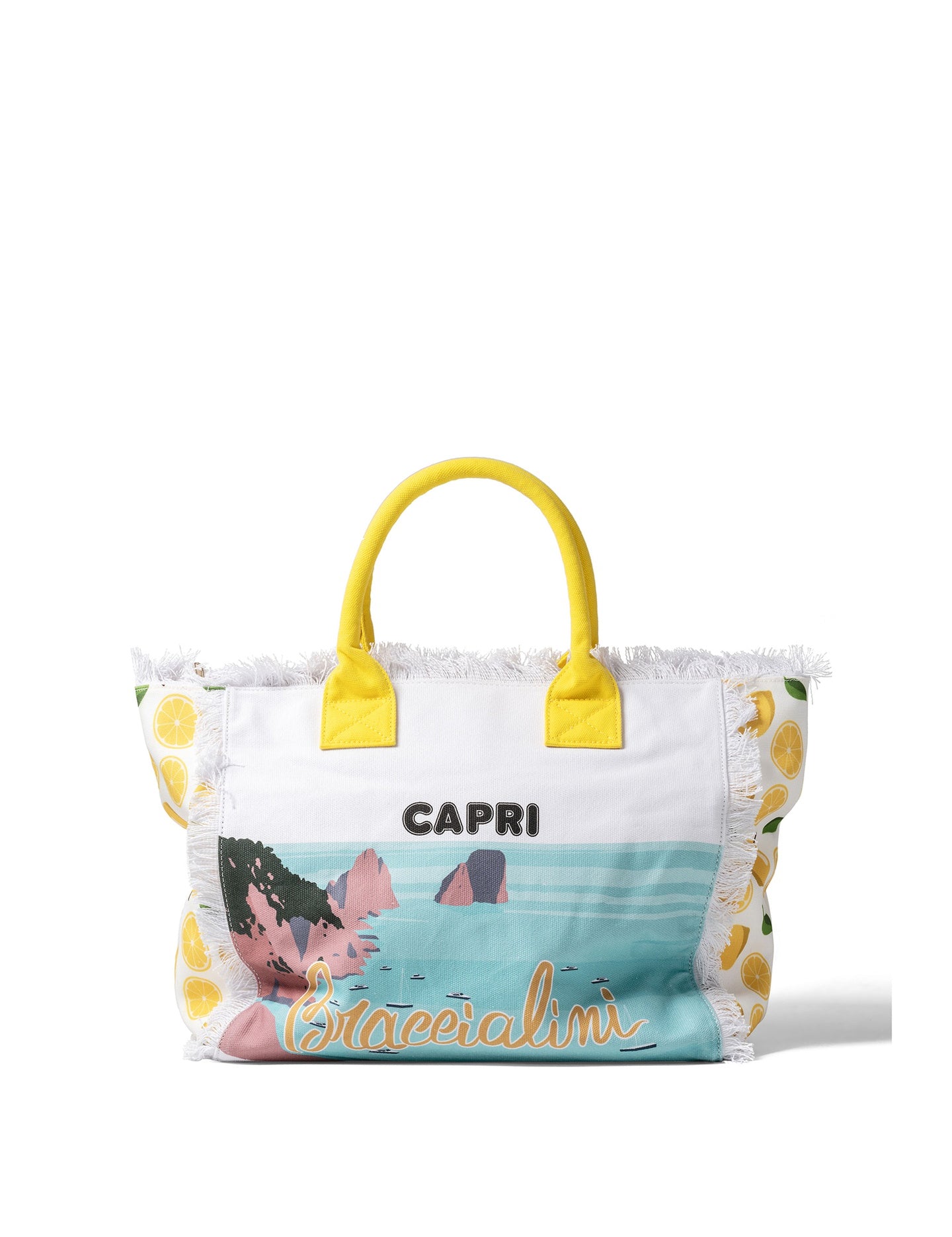 Borsa a Mano in Cotone Multicolore e Giallo Braccialini