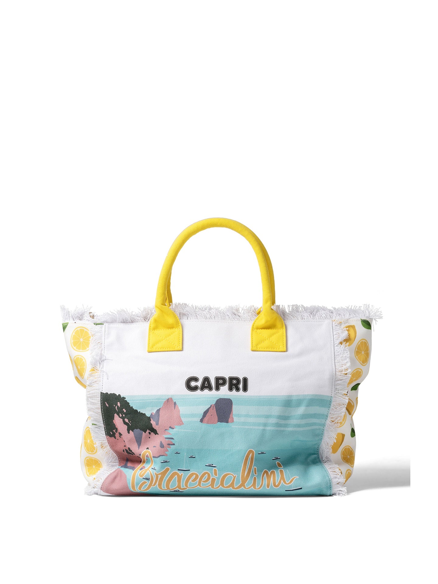 Borsa a Mano in Cotone Multicolore e Giallo Braccialini