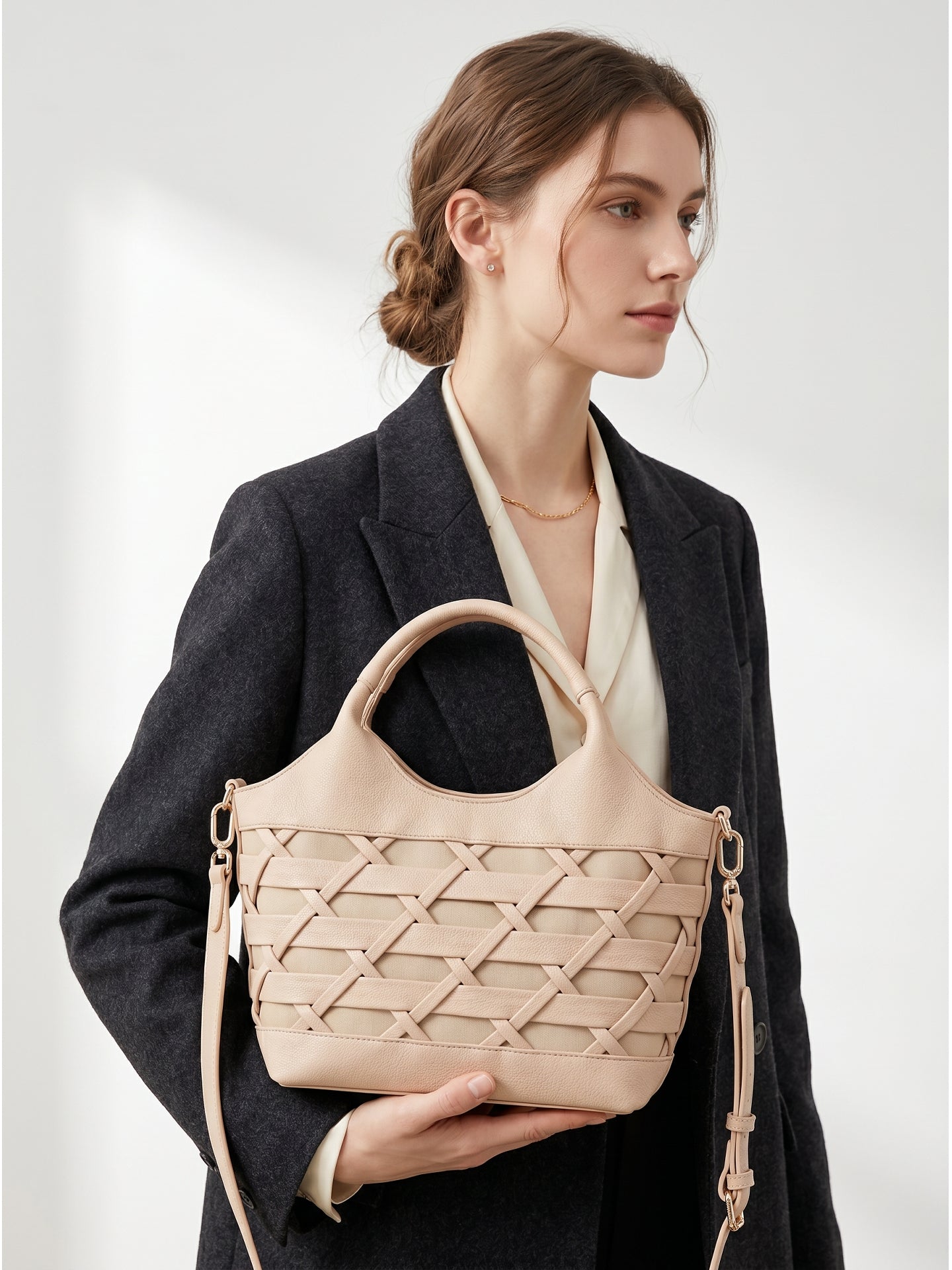 Borsa a Mano in Polyurethane Beige Scuro