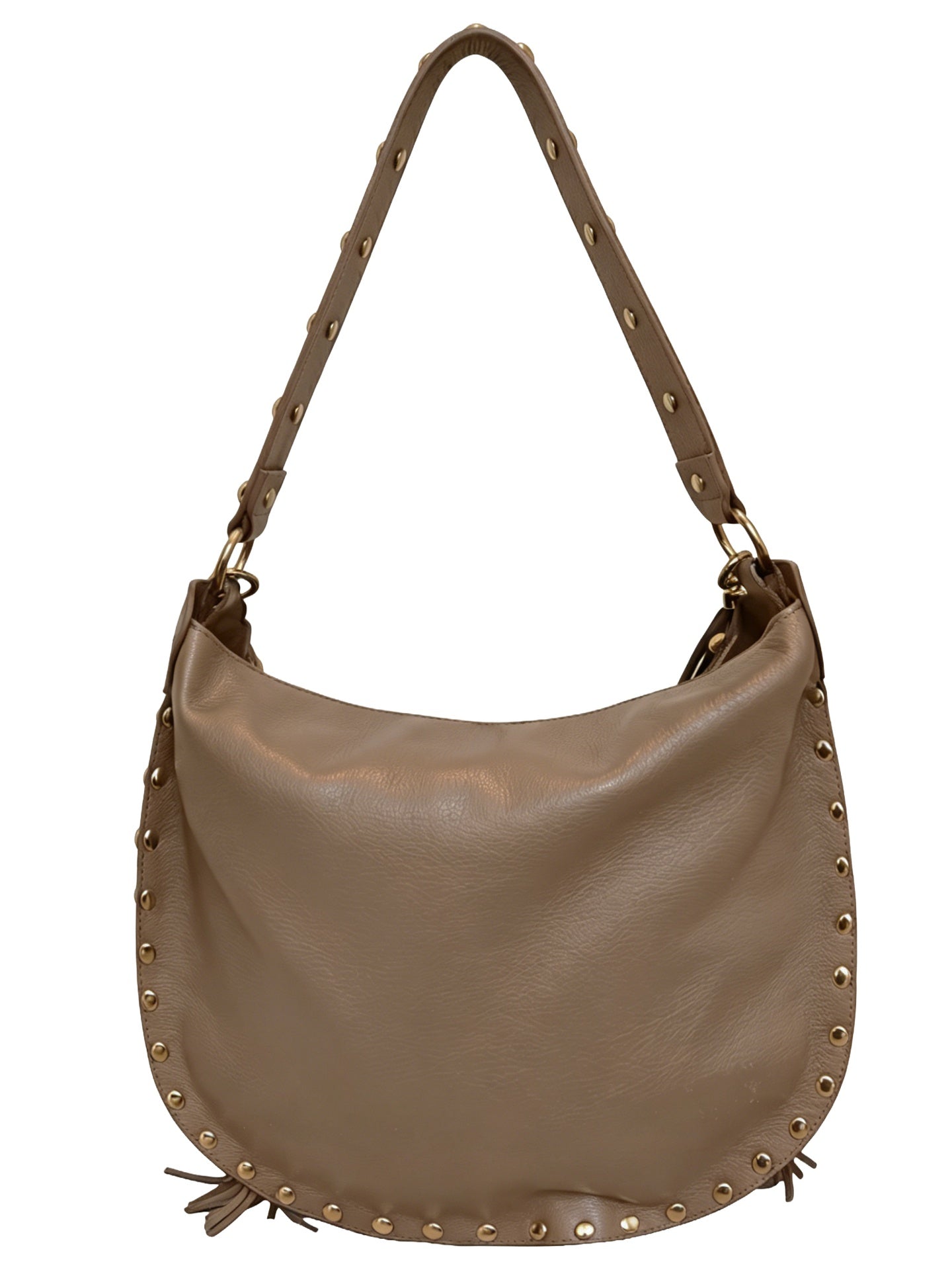Borsa a Spalla in Dollaro Leather Beige Scuro