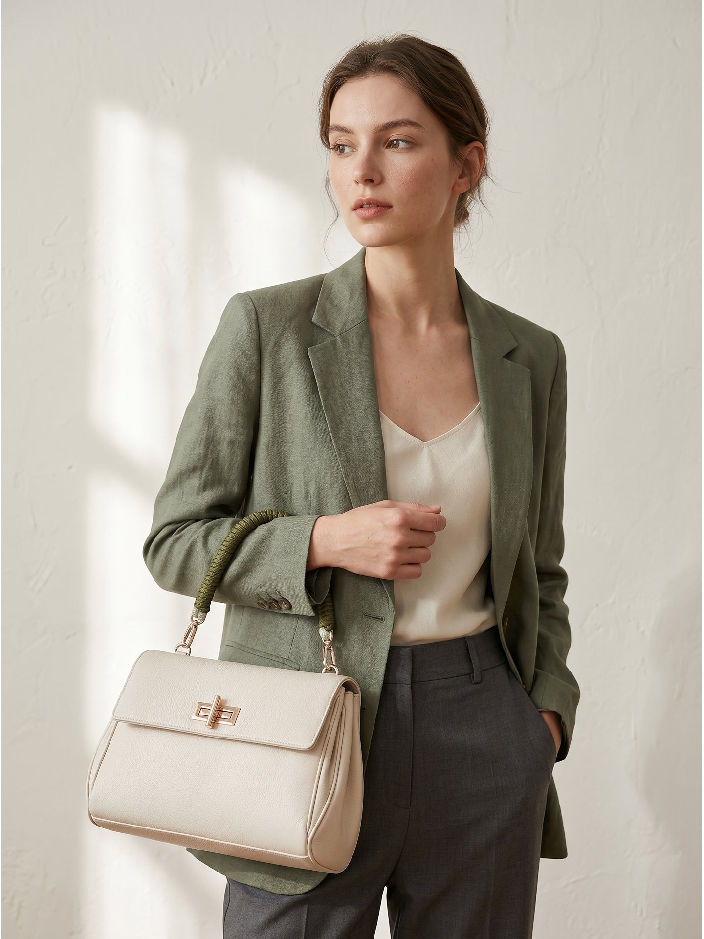 Borsa a Mano in Polyurethane Beige