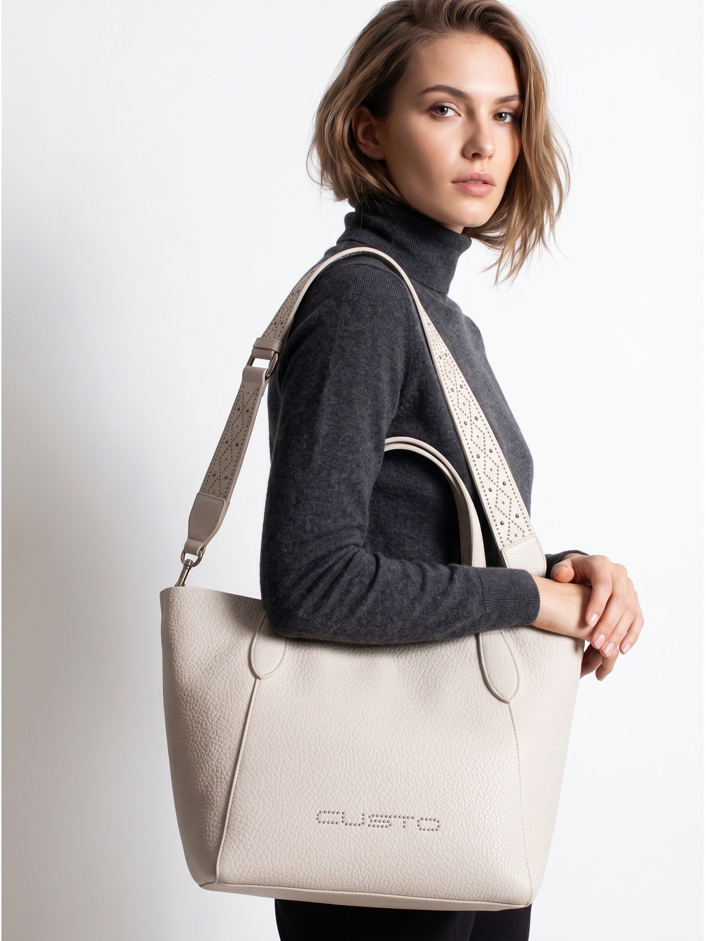 Borsa a Tracolla in Pelle Vegana Panna