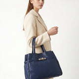 Borsa a Tracolla in Dollaro Leather Blu Jeans