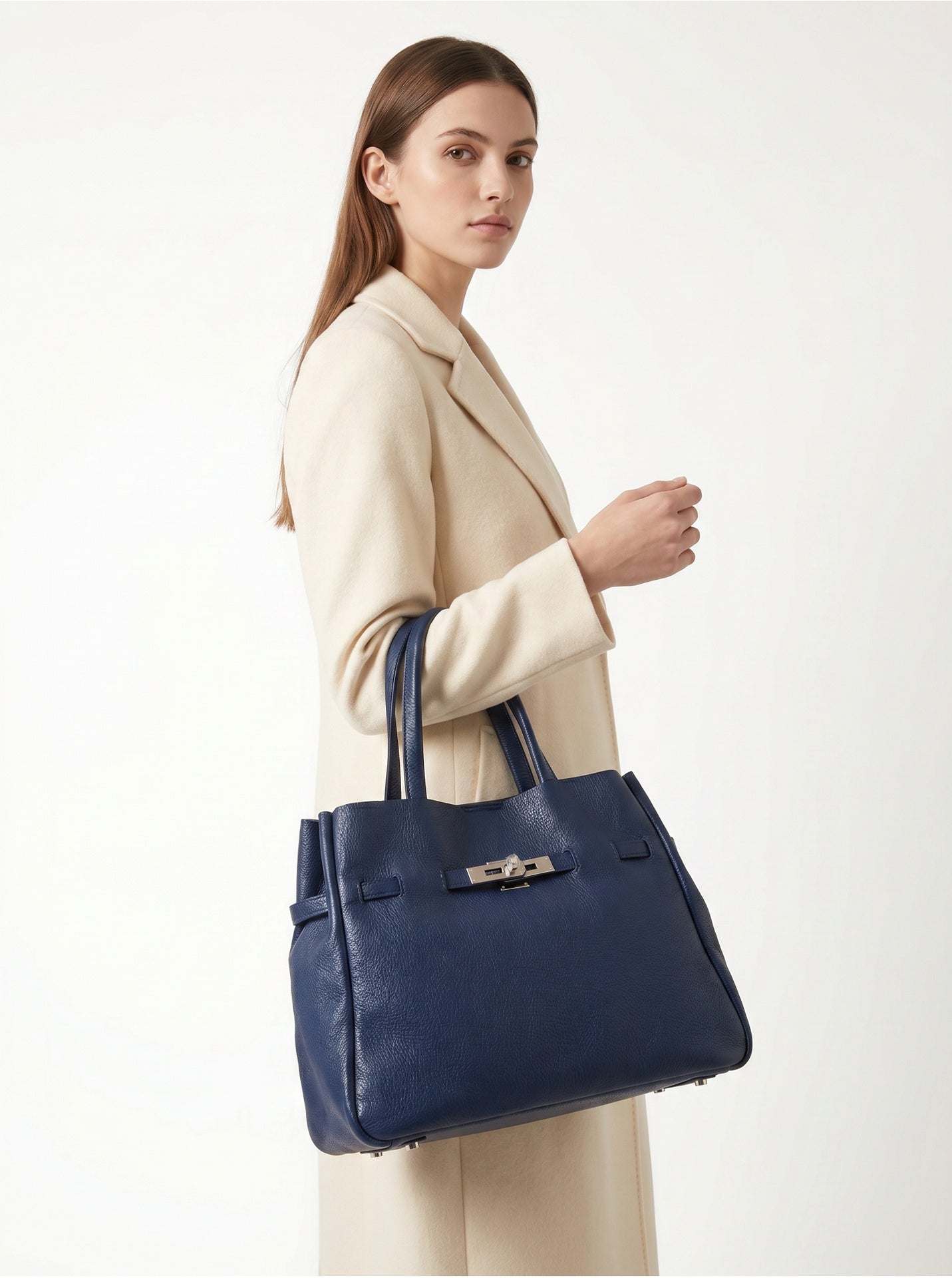 Borsa a Tracolla in Dollaro Leather Blu Jeans