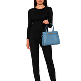 Borsa a Mano in Vera Pelle Blu Jeans