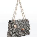 Bolso de hombro de poliéster blanco y negro