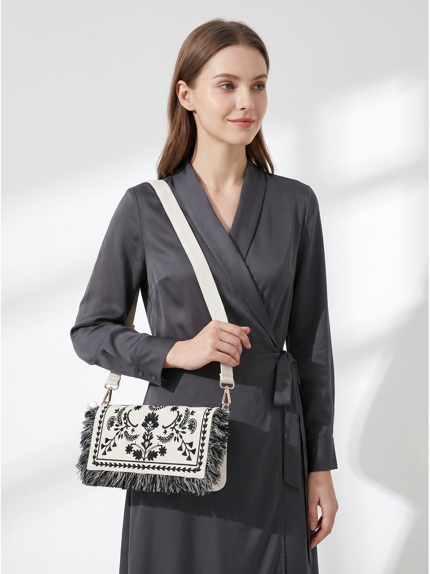 Borsa a Spalla in Cotone Nero