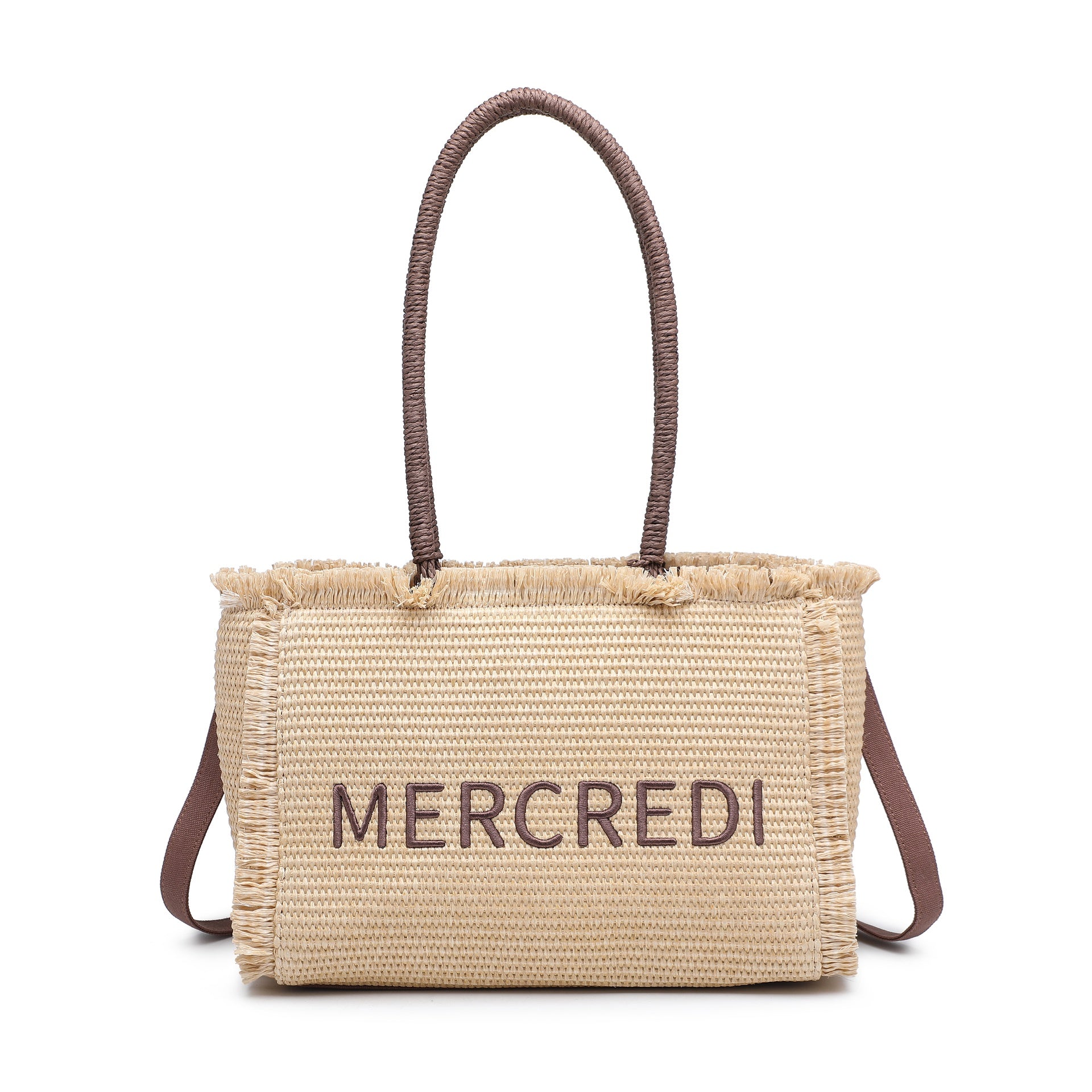 Borsa a Mano in Woven Straw Marrone