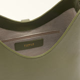 Schultertasche aus echtem Leder in Militärgrün