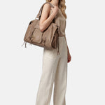 Borsa a Spalla in Genuine Printed Suede Leather Beige Scuro