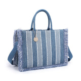 Bolso de hombro de poliéster azul y blanco